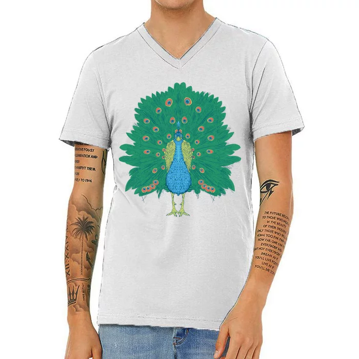 Peacock Bird V-Neck T-Shirt