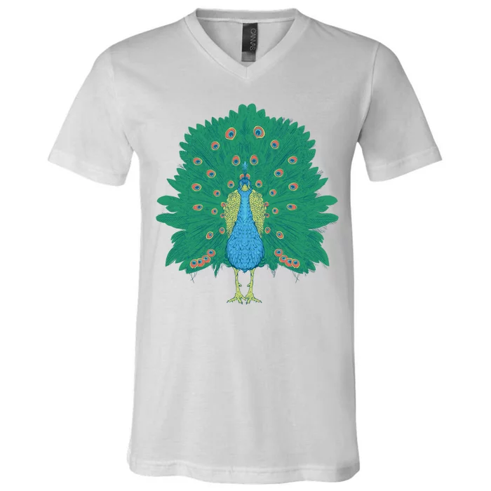 Peacock Bird V-Neck T-Shirt