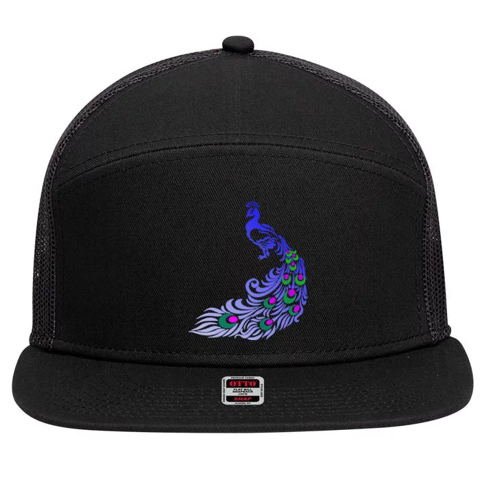 Peacock Colorful Illustration 7 Panel Mesh Trucker Snapback Hat