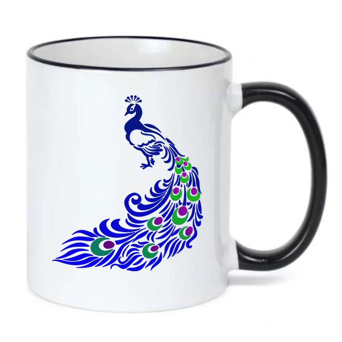 Peacock Colorful Illustration Black Color Changing Mug