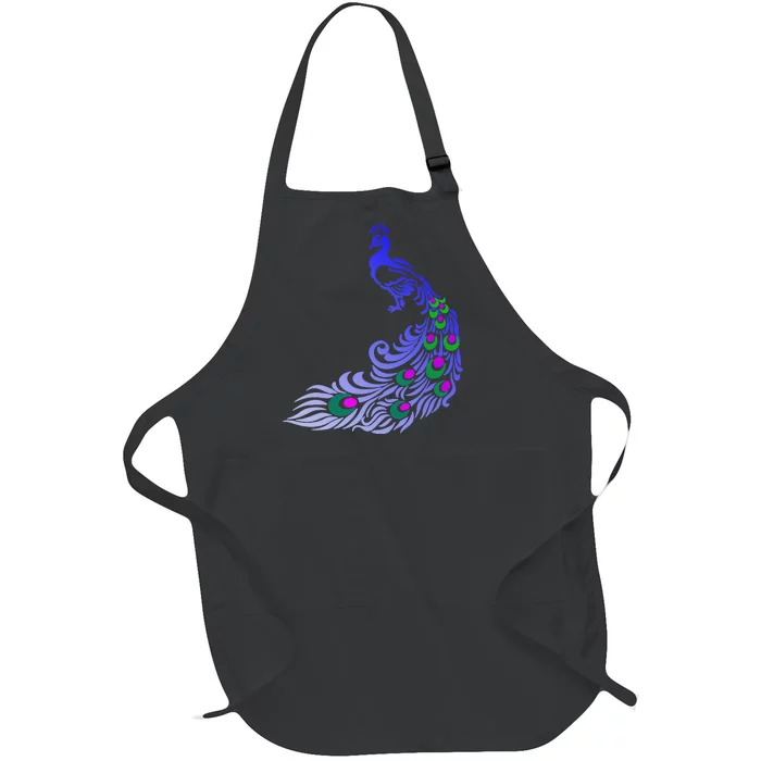 Peacock Colorful Illustration Full-Length Apron With Pocket