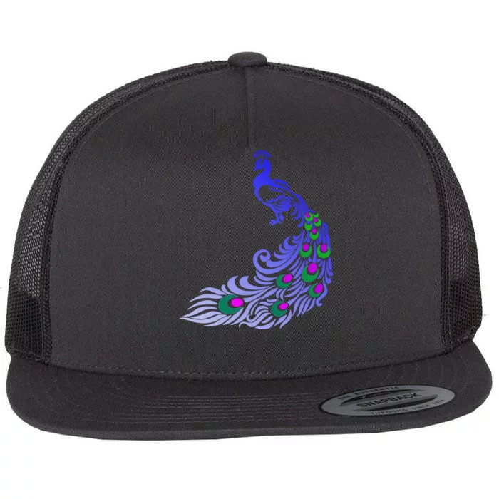 Peacock Colorful Illustration Flat Bill Trucker Hat