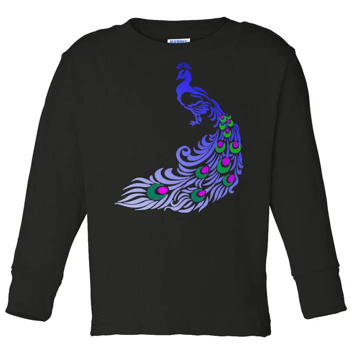 Peacock Colorful Illustration Toddler Long Sleeve Shirt