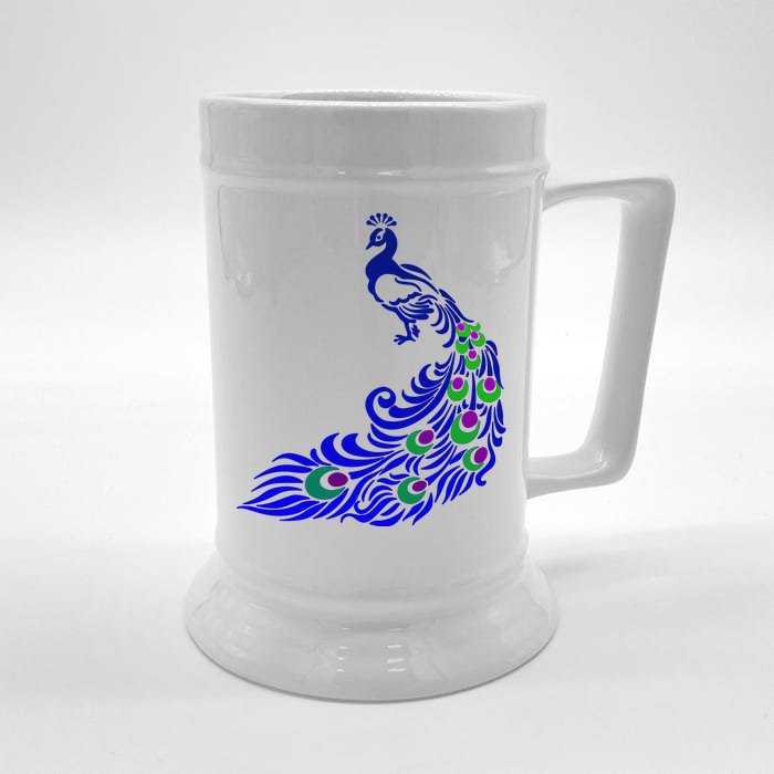 Peacock Colorful Illustration Front & Back Beer Stein