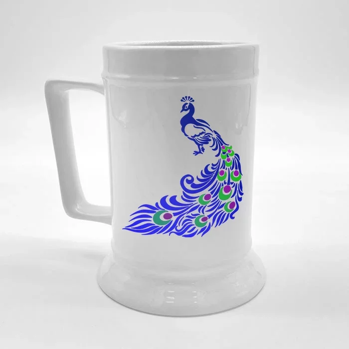 Peacock Colorful Illustration Front & Back Beer Stein