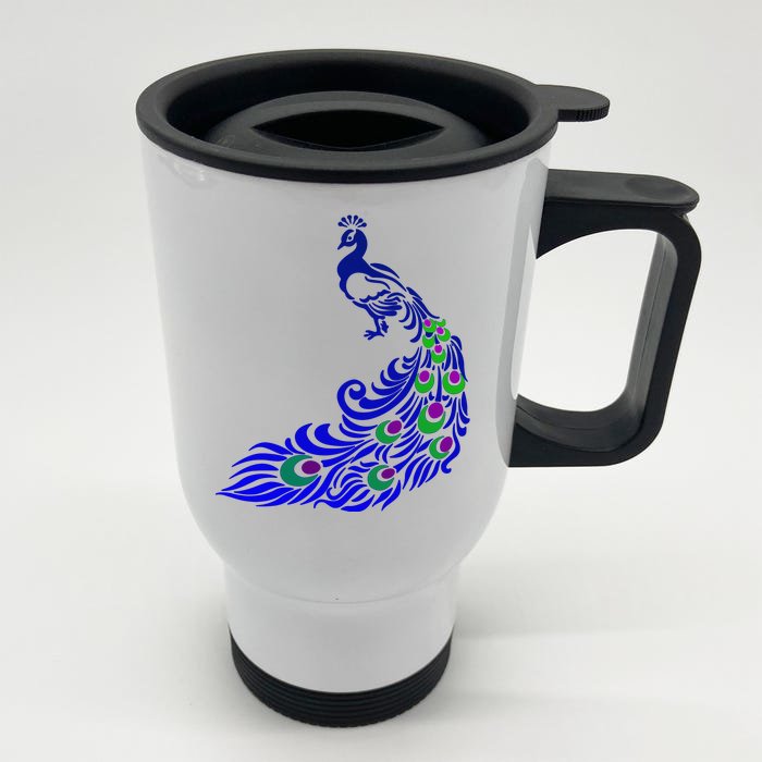 Peacock Colorful Illustration Front & Back Stainless Steel Travel Mug