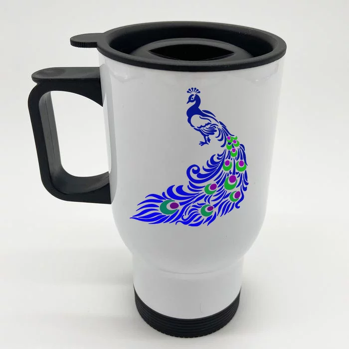 Peacock Colorful Illustration Front & Back Stainless Steel Travel Mug