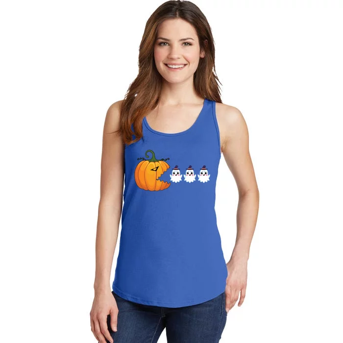 Pumpkin Eating Boo Ghost Gamer Halloween Gift Ladies Essential Tank