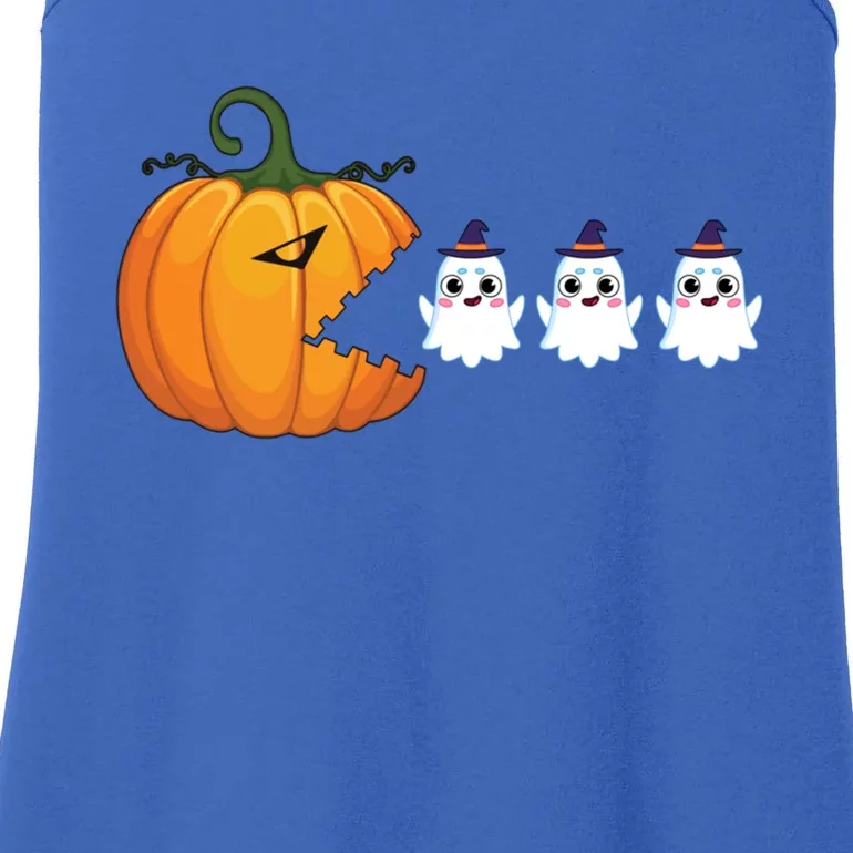 Pumpkin Eating Boo Ghost Gamer Halloween Gift Ladies Essential Tank