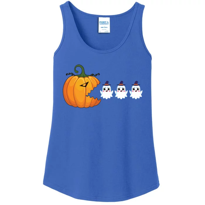 Pumpkin Eating Boo Ghost Gamer Halloween Gift Ladies Essential Tank