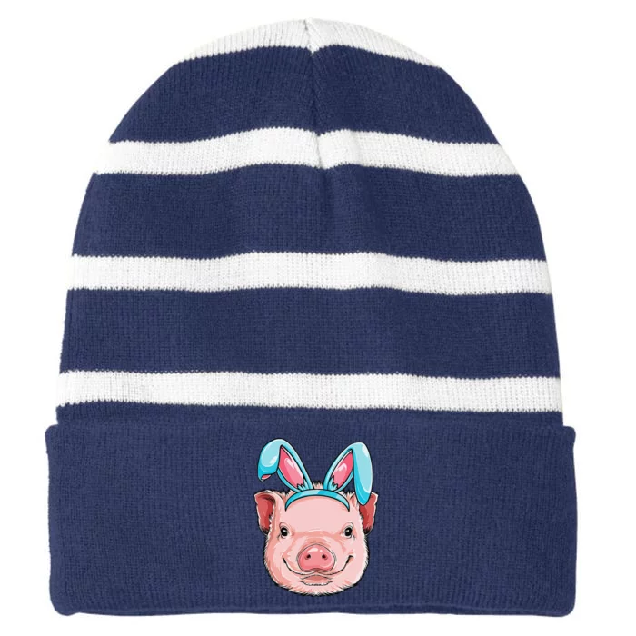 Pig Easter Bunny Ears Costume Women Gifts Striped Beanie with Solid Band