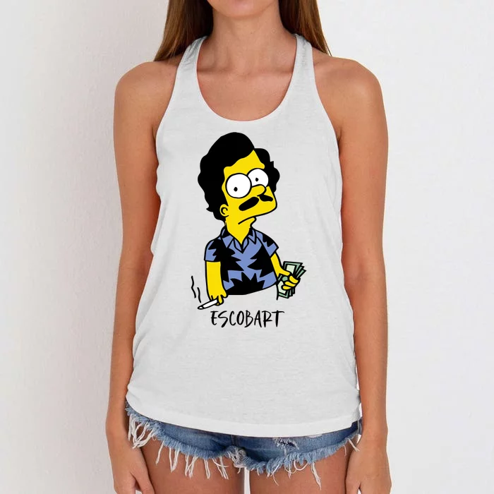 Pablo Escobar Cartoon Parody Design. Women's Knotted Racerback Tank