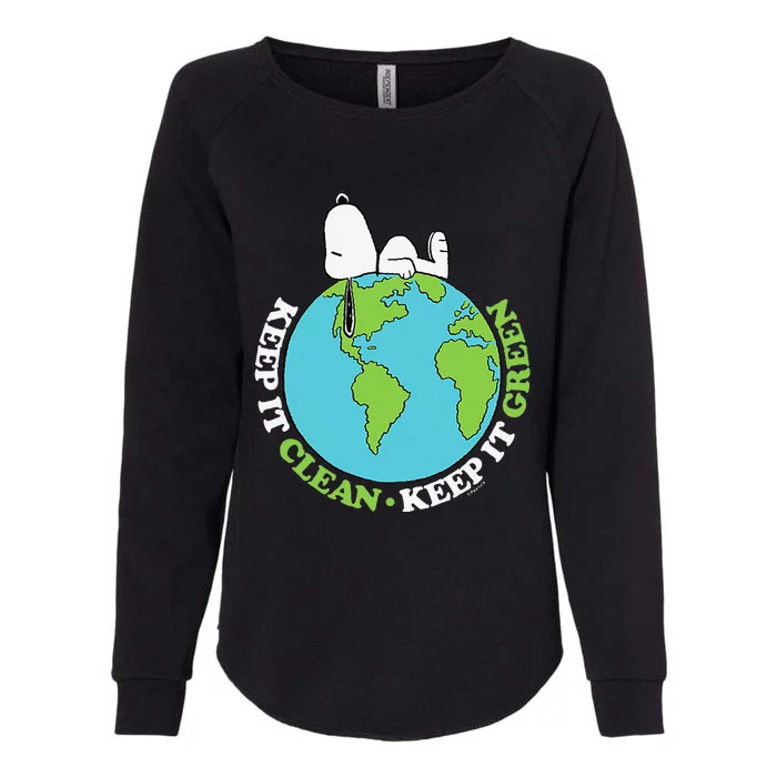 Peanuts Earth Day Snoopyy Keep It Clean Keep It Green Womens California Wash Sweatshirt