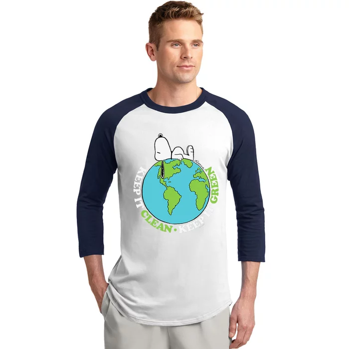 Peanuts Earth Day Snoopyy Keep It Clean Keep It Green Baseball Sleeve Shirt