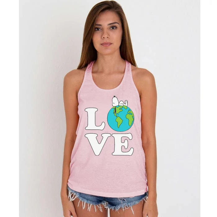 Peanuts Earth Day Snoopyy Love Earth Women's Knotted Racerback Tank