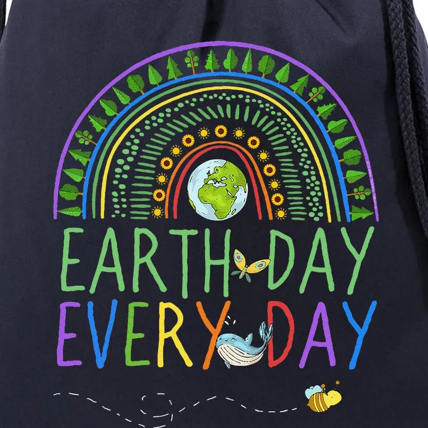 Pretty Earth Day Every Day Rainbow With Trees Earth Day Drawstring Bag