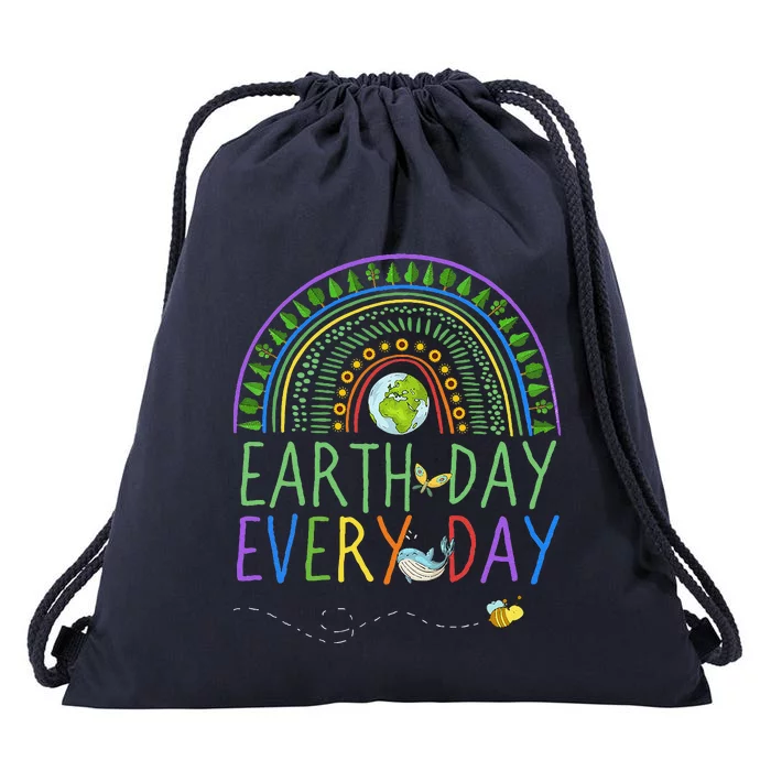 Pretty Earth Day Every Day Rainbow With Trees Earth Day Drawstring Bag