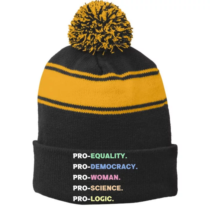 Pro Equality Democracy Woman Science Logic Progressive Gift Stripe Pom Pom Beanie