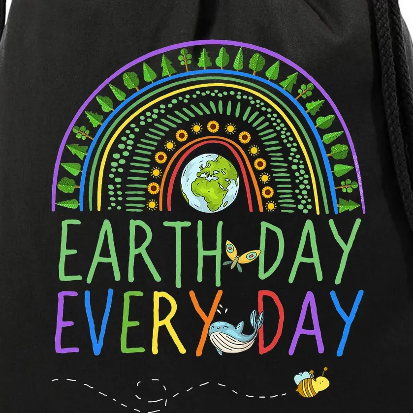 Pretty Earth Day Every Day Rainbow with Trees Earth Day Drawstring Bag