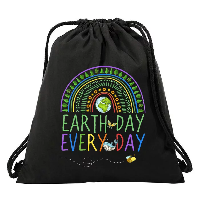 Pretty Earth Day Every Day Rainbow with Trees Earth Day Drawstring Bag