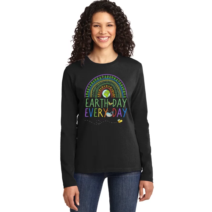 Pretty Earth Day Every Day Rainbow with Trees Earth Day Ladies Long Sleeve Shirt