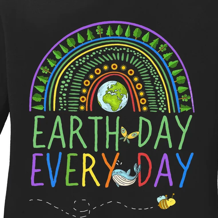 Pretty Earth Day Every Day Rainbow with Trees Earth Day Ladies Long Sleeve Shirt