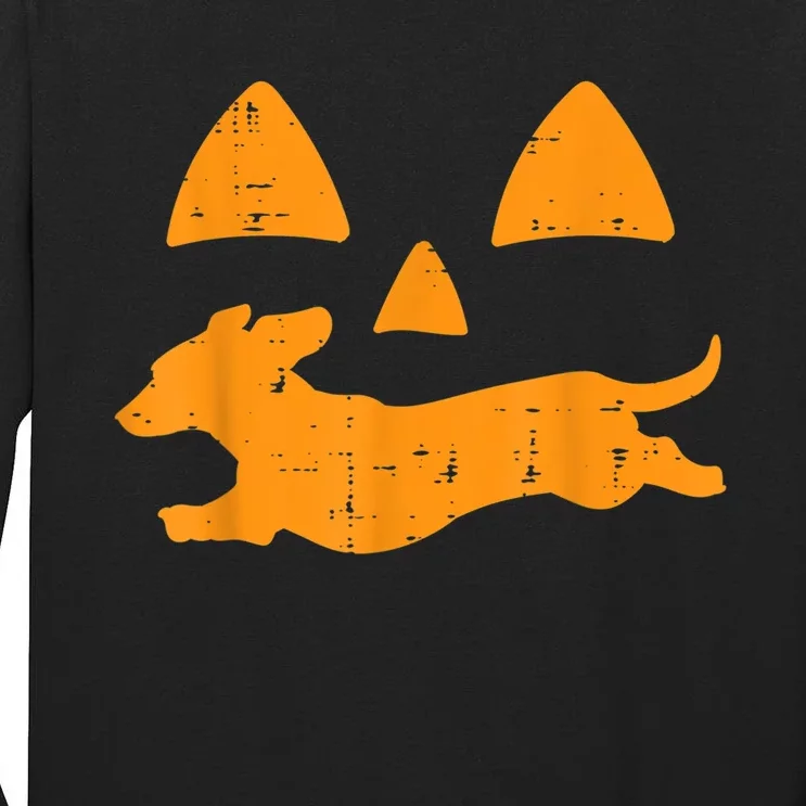 Pumpkin Eyes Dachshund Funny Halloween Jack O Lantern Dog Tall Long Sleeve T-Shirt