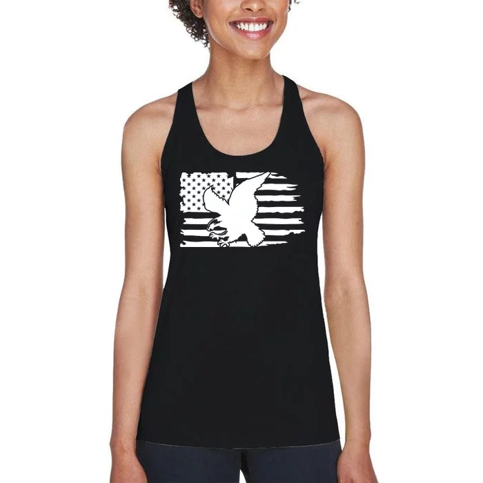 Patriotic Eagle Distress Flag USA Women's Racerback Tank