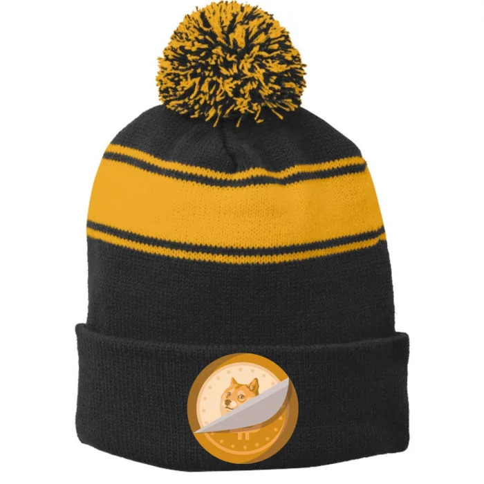 Peeled Off DogeCoin Stripe Pom Pom Beanie