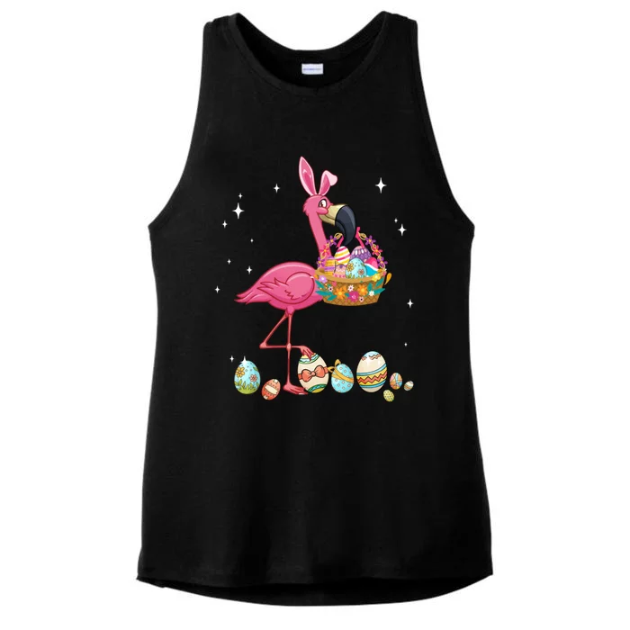 Pretty Easter Flamingo With Easter Basket Gift Ladies Tri-Blend Wicking Tank