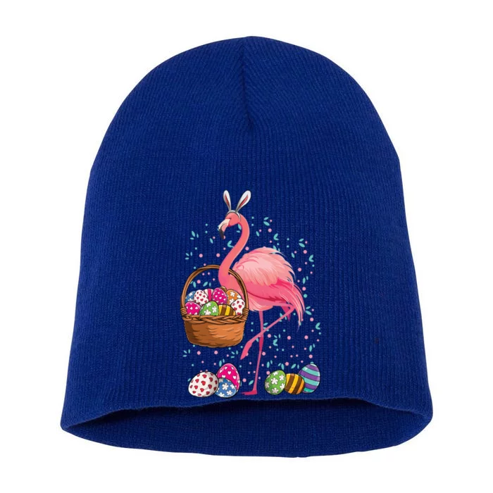 Pretty Easter Flamingo Bunny With Easter Basket Gift Short Acrylic Beanie