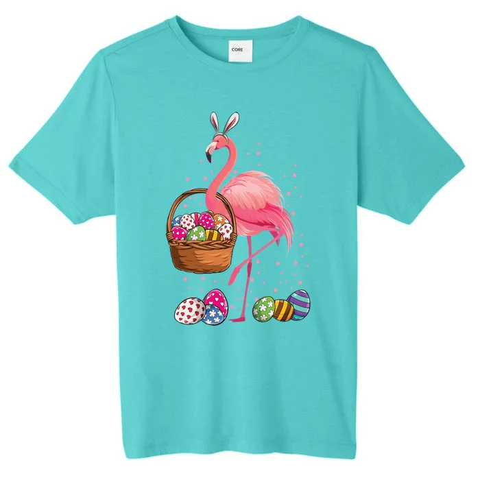 Pretty Easter Flamingo Bunny With Easter Basket Gift ChromaSoft Performance T-Shirt