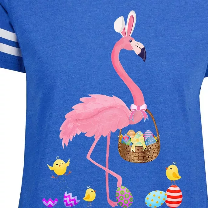 Pretty Easter Flamingo with Easter Basket Easter Enza Ladies Jersey Football T-Shirt