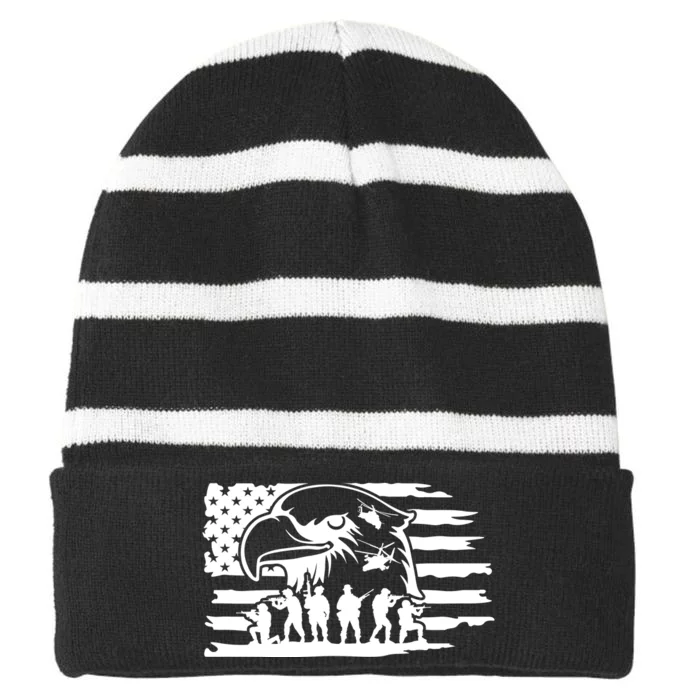 Patriotic Eagle Flag Striped Beanie with Solid Band