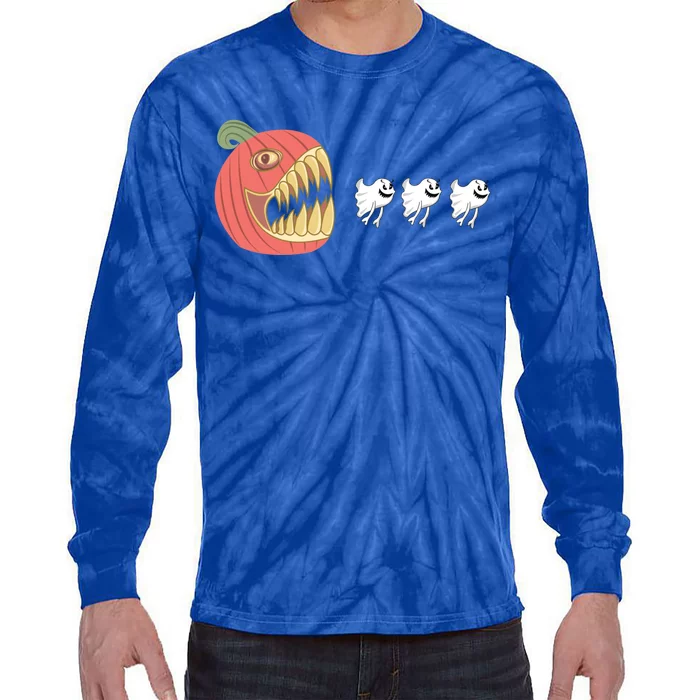 Pumpkin Eating Ghost Funny Halloween Gamer Great Gift Tie-Dye Long Sleeve Shirt