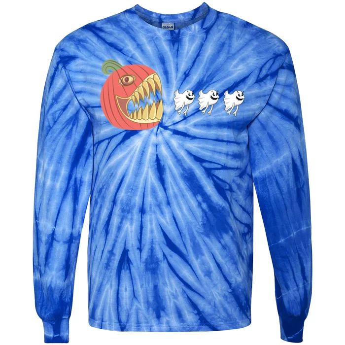 Pumpkin Eating Ghost Funny Halloween Gamer Great Gift Tie-Dye Long Sleeve Shirt