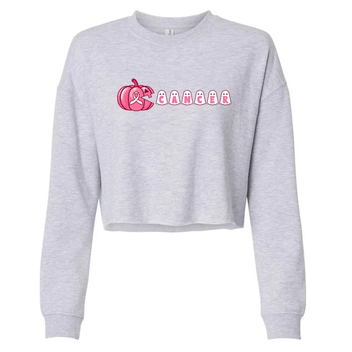 Pumpkin Eating Ghost Gamer Support Breast Cancer Warrior Cool Gift Cropped Pullover Crew