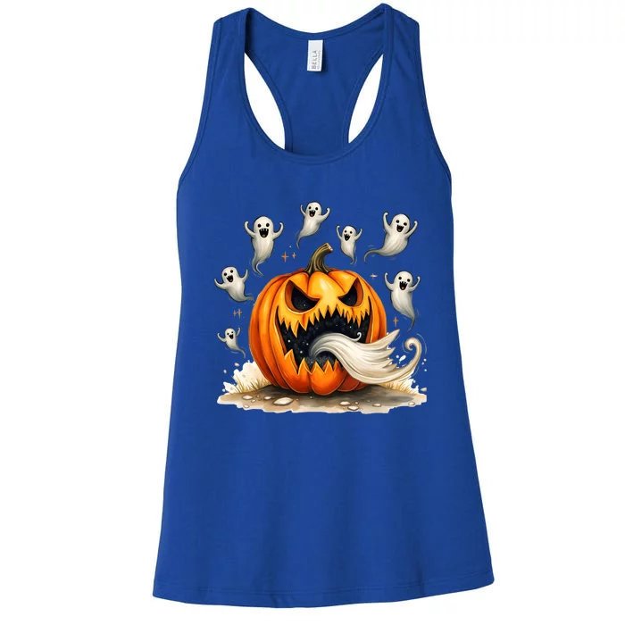 Pumpkin Eating Ghosts Spooky Scary Halloween Ghosts Great Gift Women's Racerback Tank