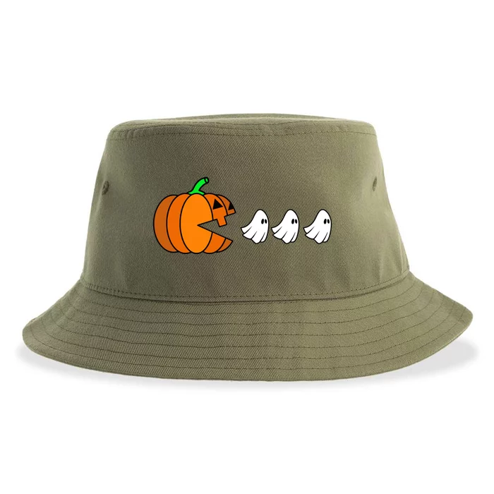 Pumpkin Eating Ghost Gamer Funny Halloween Gift Sustainable Bucket Hat