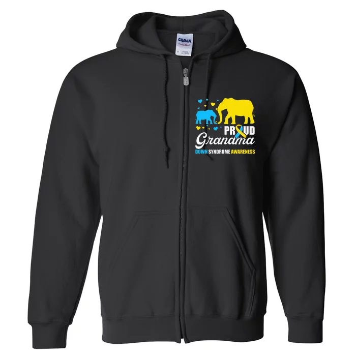 Proud Elephant Grandma Down Syndrome Awareness T21 Full Zip Hoodie