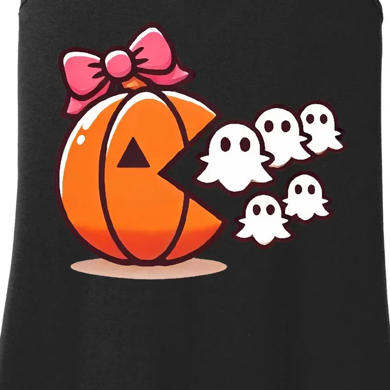 Pumpkin Eating Ghost Funny Halloween Gamer Ladies Essential Tank