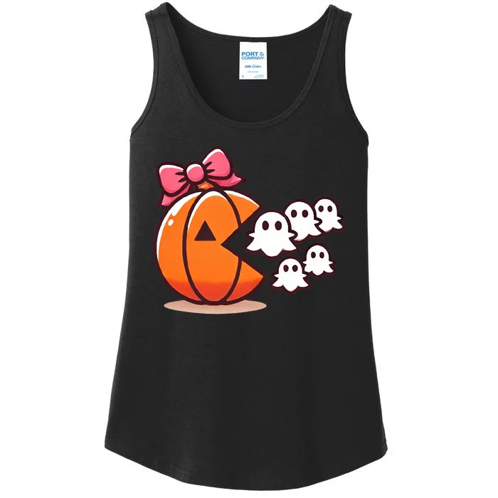 Pumpkin Eating Ghost Funny Halloween Gamer Ladies Essential Tank