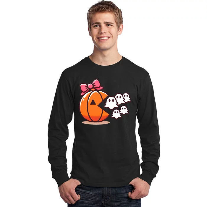 Pumpkin Eating Ghost Funny Halloween Gamer Tall Long Sleeve T-Shirt