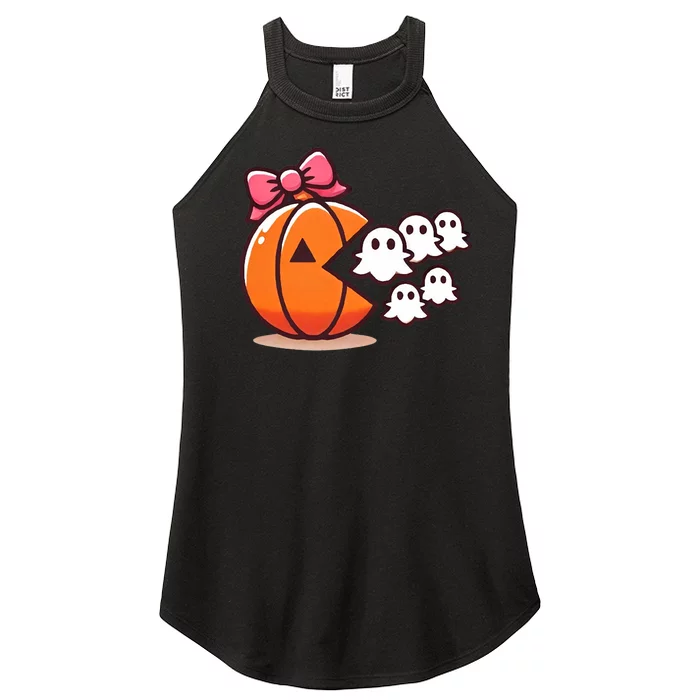 Pumpkin Eating Ghost Funny Halloween Gamer Women’s Perfect Tri Rocker Tank