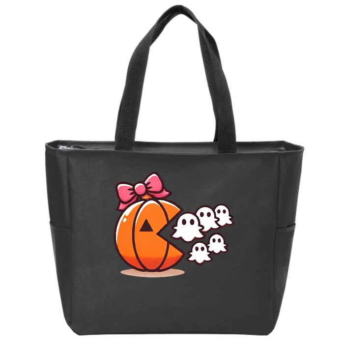 Pumpkin Eating Ghost Funny Halloween Gamer Zip Tote Bag