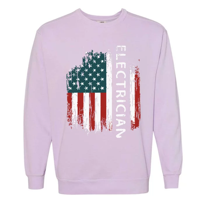 Patriotic Electrician Gifts American Usa Flag Funny Lineman Garment-Dyed Sweatshirt