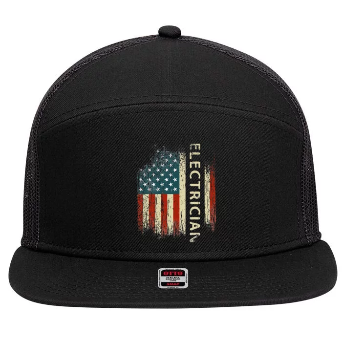 Patriotic Electrician Gifts American USA Flag Funny Lineman 7 Panel Mesh Trucker Snapback Hat