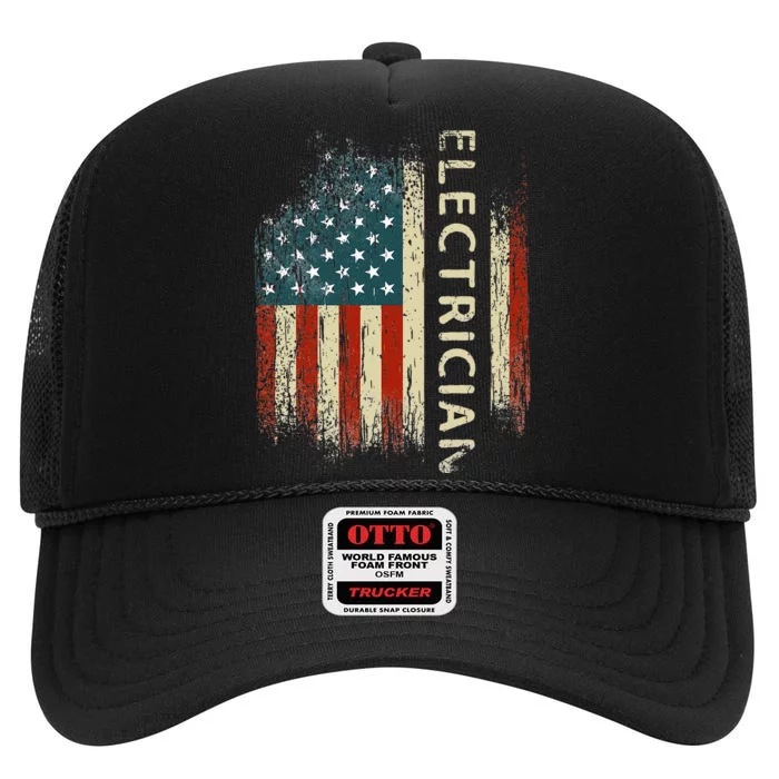 Patriotic Electrician Gifts American USA Flag Funny Lineman High Crown Mesh Trucker Hat