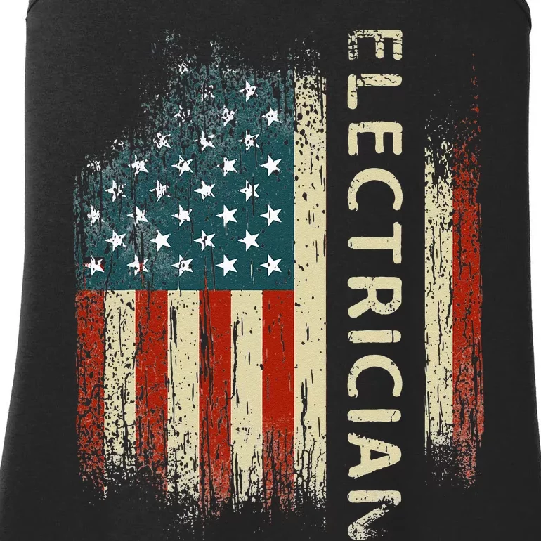 Patriotic Electrician Gifts American USA Flag Funny Lineman Ladies Essential Tank