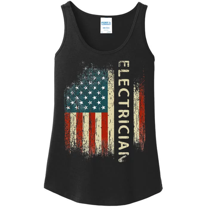 Patriotic Electrician Gifts American USA Flag Funny Lineman Ladies Essential Tank